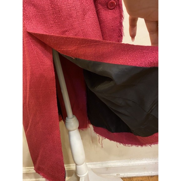 WDNY Hot Pink Fuschia Barbie Tweed Fringe Light Trench Coat Jacket Size Small - Picture 5 of 6